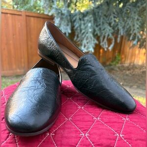New VIONIC Willa II Black Crinkle Leather Slip On Almond Toe Flats Women’s US 11